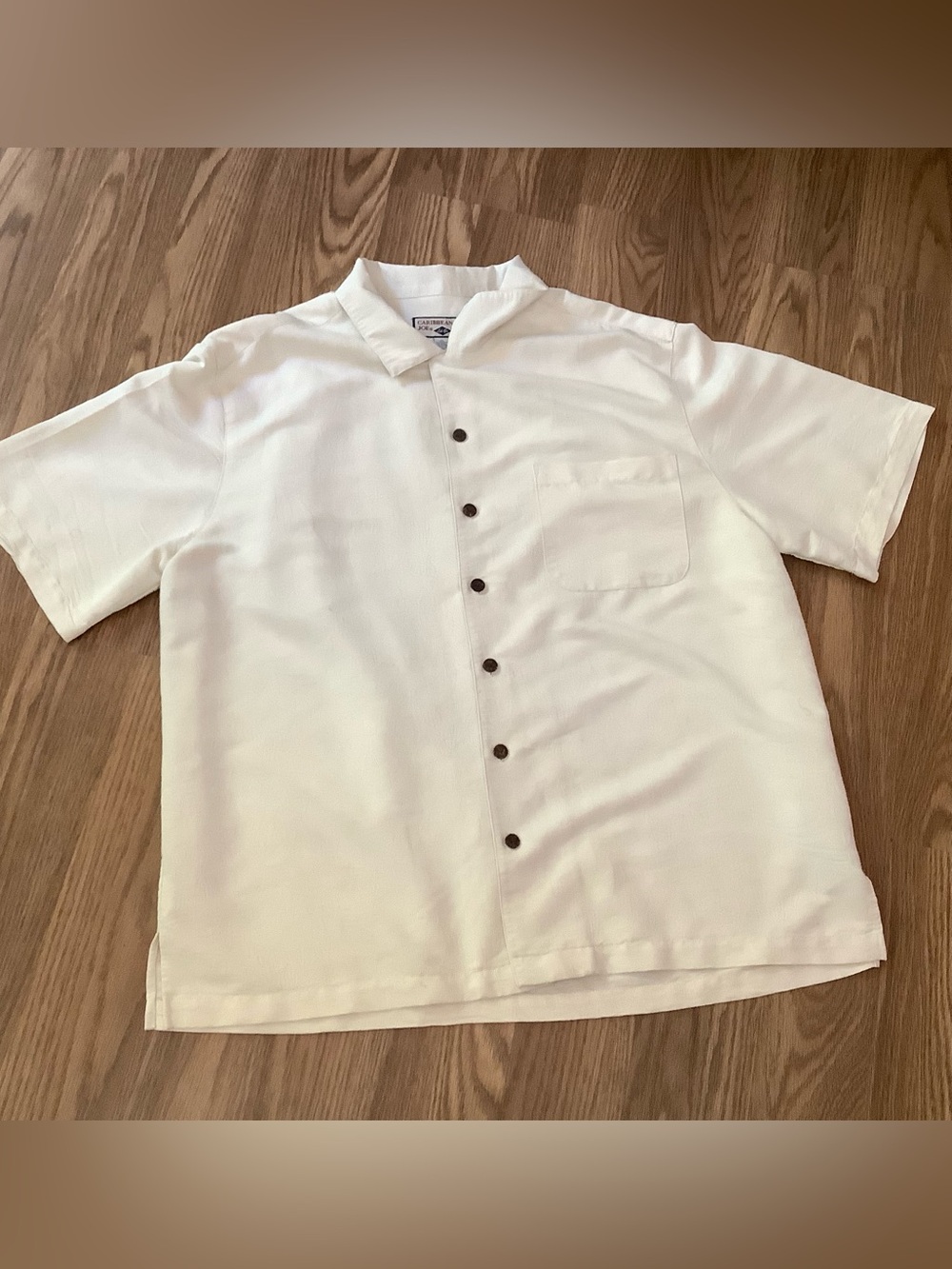 Caribbean Joe Mens XL Cream Textured Short Sleeve Button Up Tropical Camp Shirt
